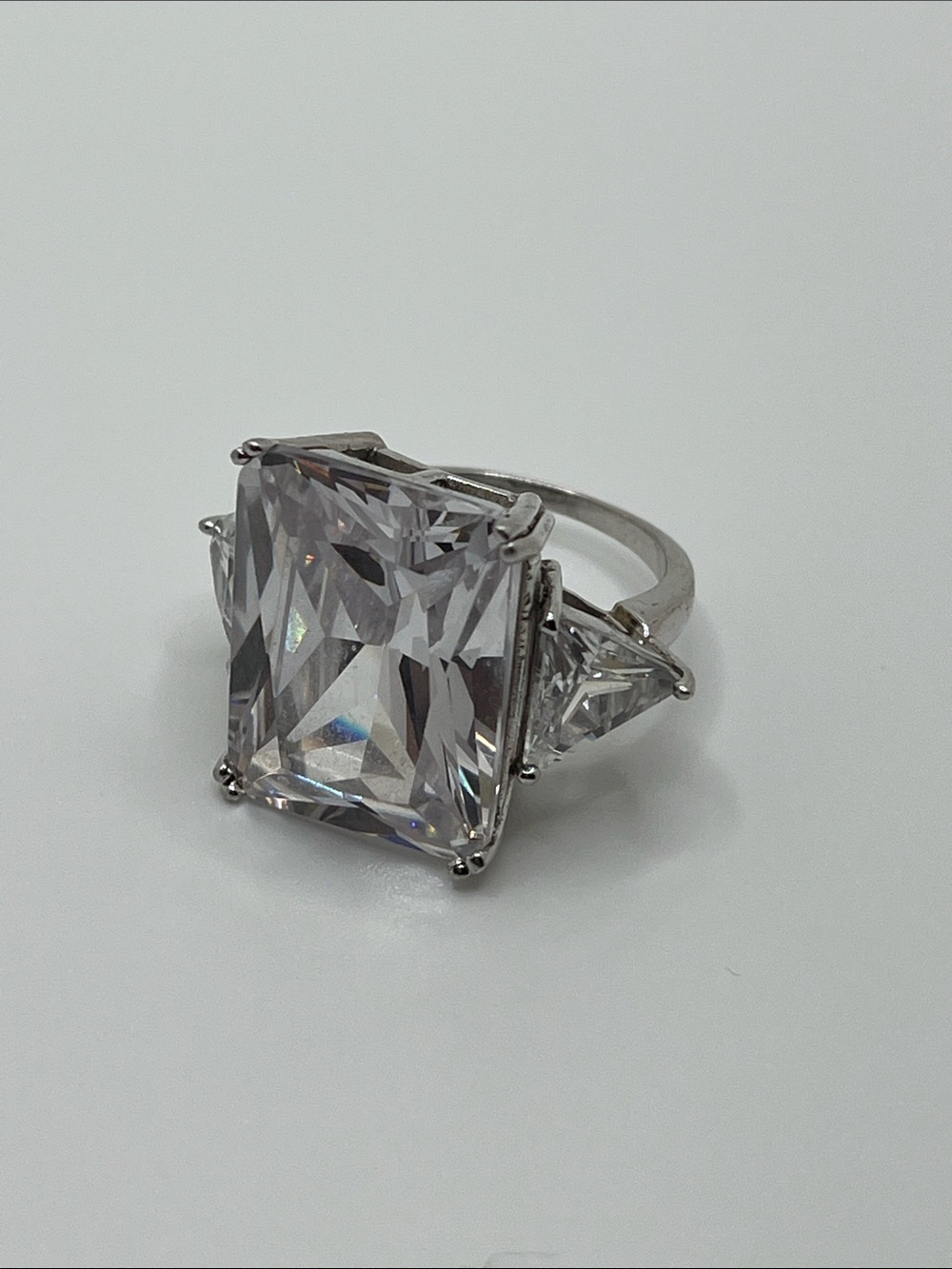 Silver stamped 925  Clear CZ Three-Stone Silver Ring